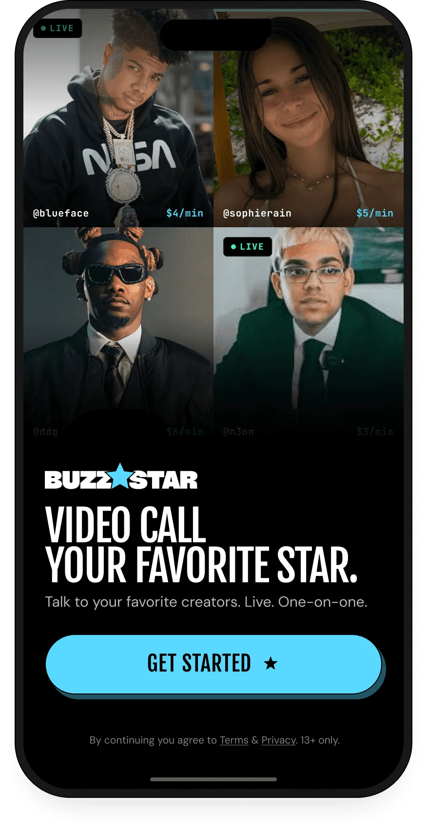 BuzzStar creator discovery screen